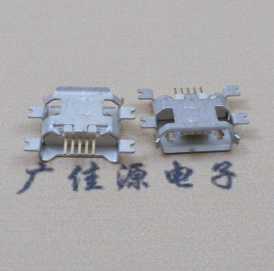 衢州MICRO USB5pin接口 四脚贴片沉板母座 翻边白胶芯
